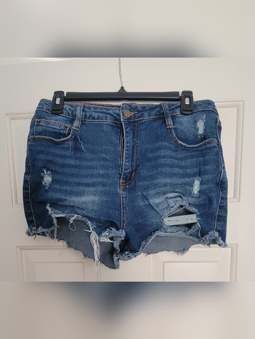 Fashion Nova Women's Dark Blue Distressed Denim Cutoff Shorts